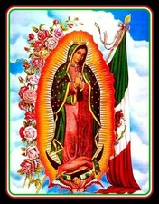 Pegatina vinilo Virgen María de Guadalupe 4". Calcomanía Bandera Mexicana para auto, portátil.