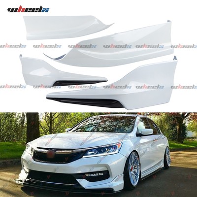 White BLK For 16-17 Accord 4DR Hfp Style Front Rear Bumper Lip Spoiler Splitter