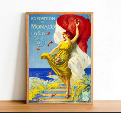 Monaco Retro Poster Print, Vintage Beach Exposition Travel Europe Vacation