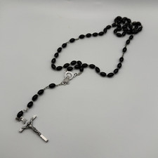 Vintage Italy Catholic Rosary Black Beads INRI Crucifix With Pouch