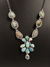 Southwestern Sterling and Multi Turquoise Necklace with Attached Pendant