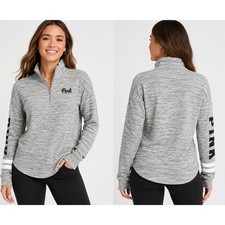 Victoria's Secret PINK Quarter Snap Pullover Sweatshirt Gray Varsity Sz S NWOT
