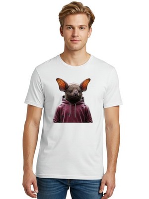 Bat-In-Hoodie Mens Graphic Tee, 100% Cotton, Casual Summer Wear