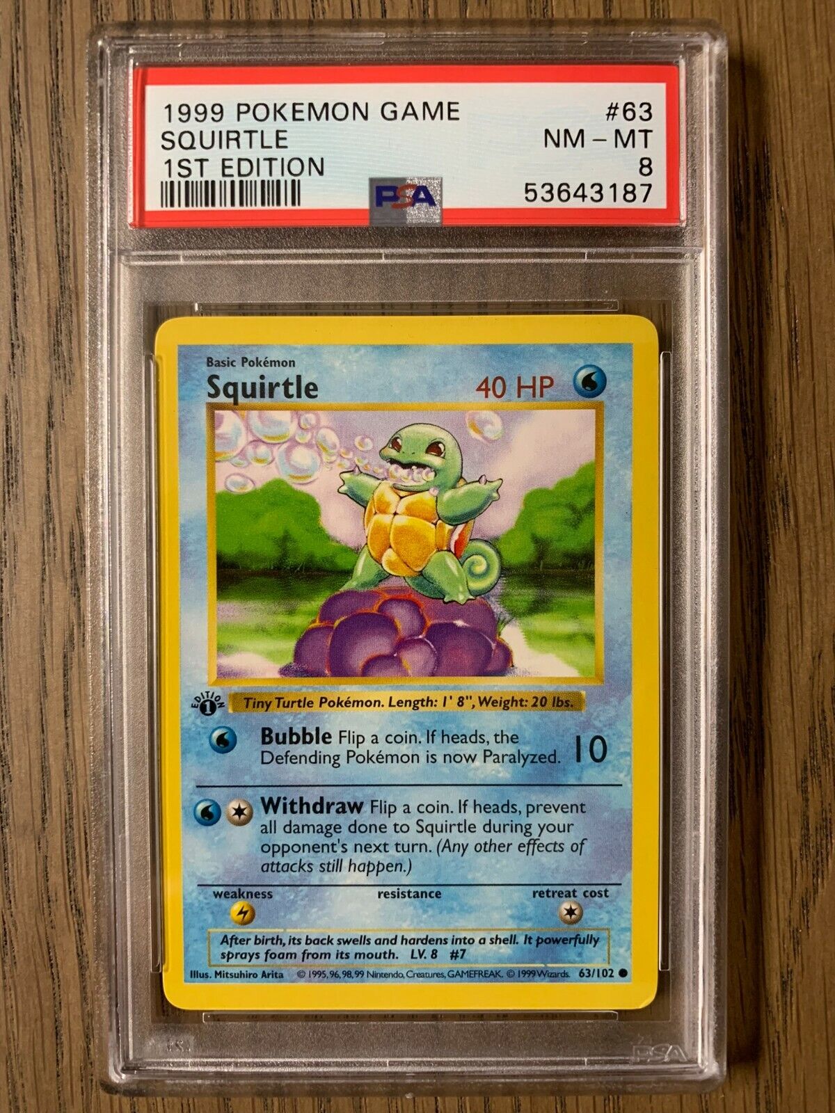 Pokemon Base Set German 1st Edition Squirtle Schiggy 63/102 PSA 8