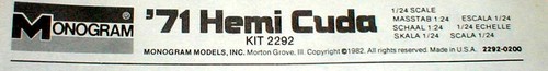Monogram '71 Hemi Cuda INSTRUCTION SHEET ONLY 1/24 Scale Vintage 1982 - Picture 5 of 5