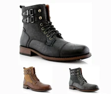 Polar Fox MITCH Men's Stylish Motorcycle Combat Work Casual Zipper Hiking Boots