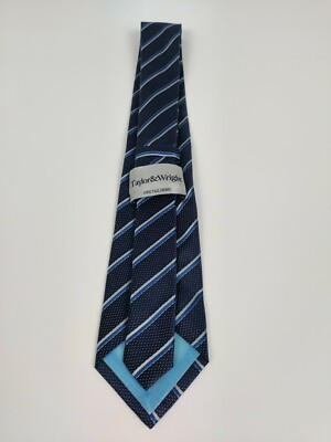 Cravate Homme Taylor And Wright - Bleu Marine à Rayures Blanches - 100% Soie - Occasion