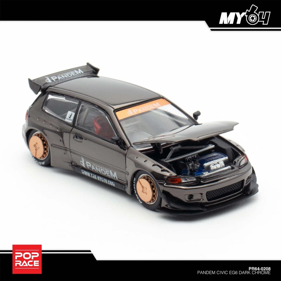 Pop Race 1:64 Pandem Honda Civic EG6 Dark Chrome TMCS 2025 Event Exclusive - Image 4 of 4