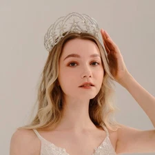 7cm Tall Large Stars Crystal Tiara Crown Wedding Queen Princess For Women 