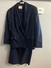 Pendleton Womens Size 8 Blue Tan Striped 100 Wool Skirt Suit