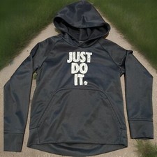 Nike Hoodie Boys XS Black Just Do It Pullover Logo Sweatshirt Swoosh Dri-FIT