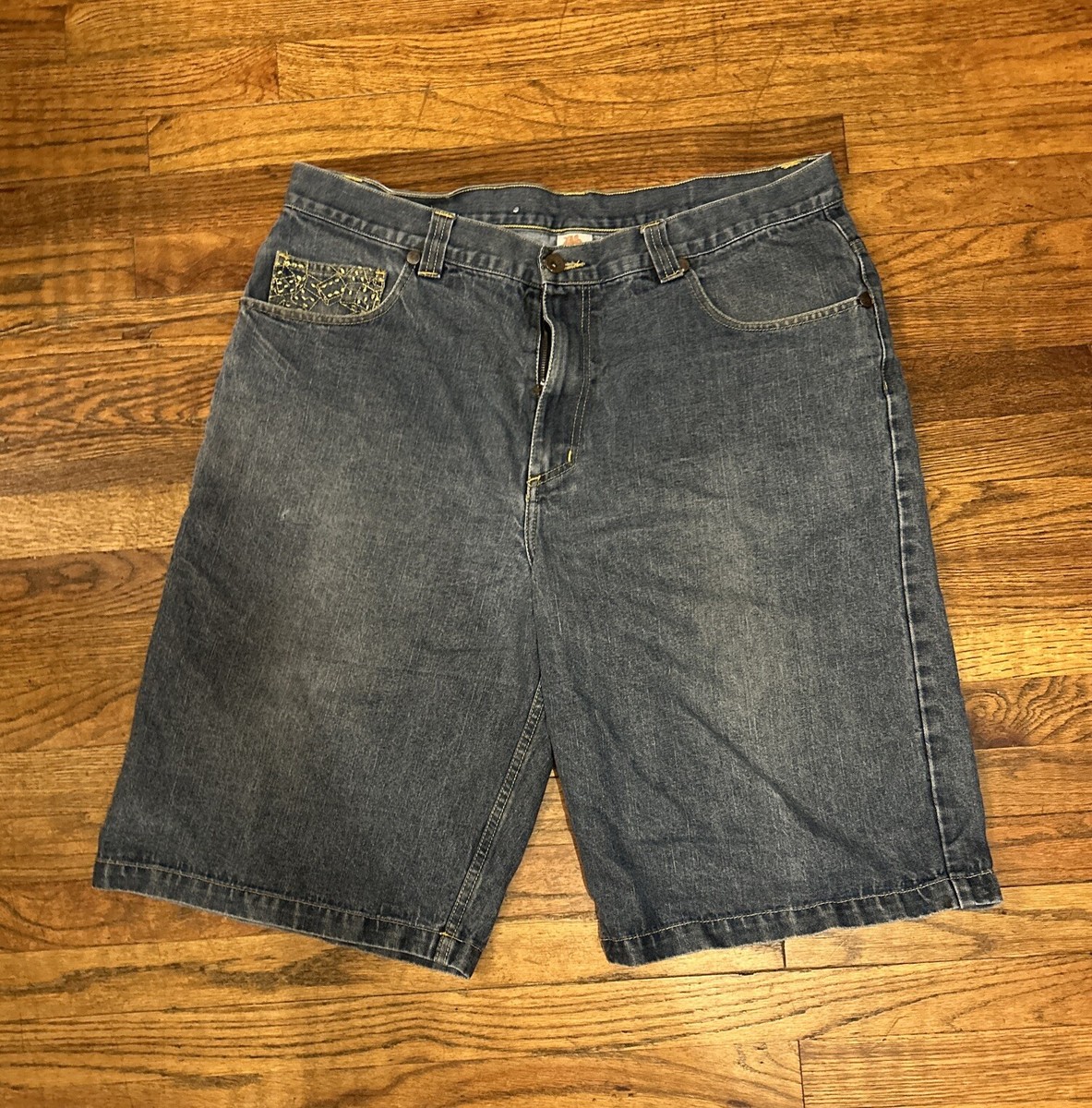 JOHNNY BLAZE　バギーパンツ レザー切り替え　大きいサイズ　42 Johnny Blaze Embroidered Mens Wide Leg Denim Shorts Size 40- Baggy