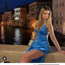 BNWT ZARA Blue Satin Dress with Cut Out Detail Size L