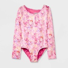 Girls' Gymnastics Floral Spray Long Sleeve Leotard - Cat  Jack Pink M 7/8