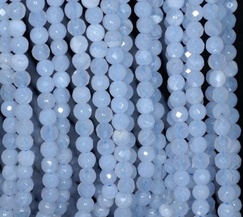 Blue Lace Agate 3MM Round Micro Faceted Rondelle Beads Strand AAA Gemstone 15.5" - Picture 2 of 4