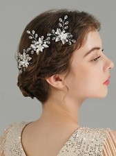 3 Pack Silver Flower Bride Wedding Hair Pins Bridal Hair Pieces Accessories