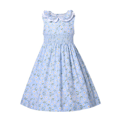 Girls Smocked Dress Size 2 3 4 5 6 8 10 12 14 Flower Dresses Summer Holiday  | eBay
