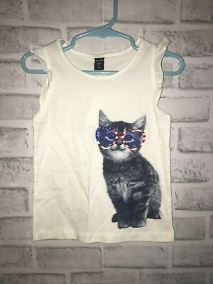 NWT BABY GAP GIRLY PATRIOTIC T CAT SUNGLASSES 3T 3 YEAR 4TH OF JULY KITTY RED WH
