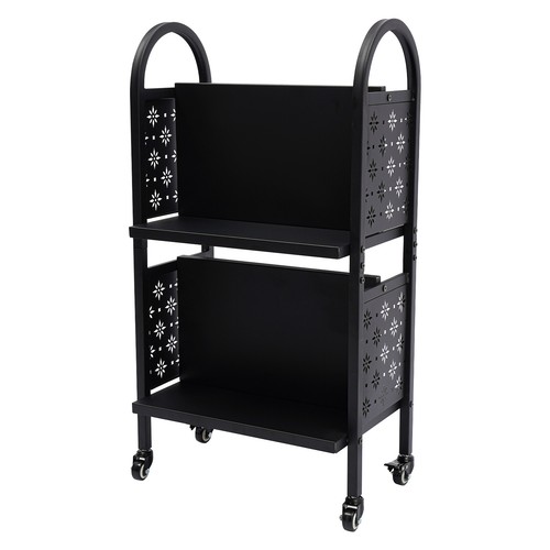 Library Book Cart W/Cutout Side Panels 2 Tier Rolling Book Cart Office Book Cart - Picture 6 of 12