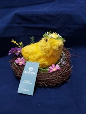 NEW Blossom Room Baby Chick Sitting in A Straw & Floral Nest Easter Spring Decor