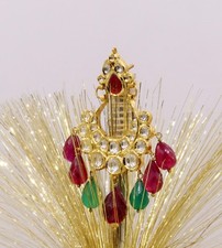 22K YELLOW GOLD COLOR STONE TRADITIONAL DESIGN KUNDAN JADAU EARRING DANGLING 