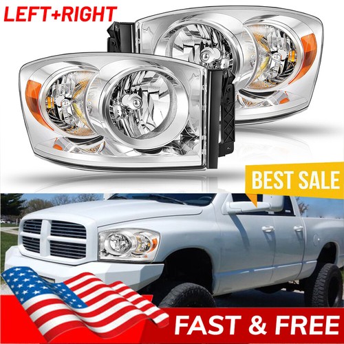 Pair Black Headlights For 2006-2008 Dodge Ram 1500 2500 3500 - Driver & Passenger Side