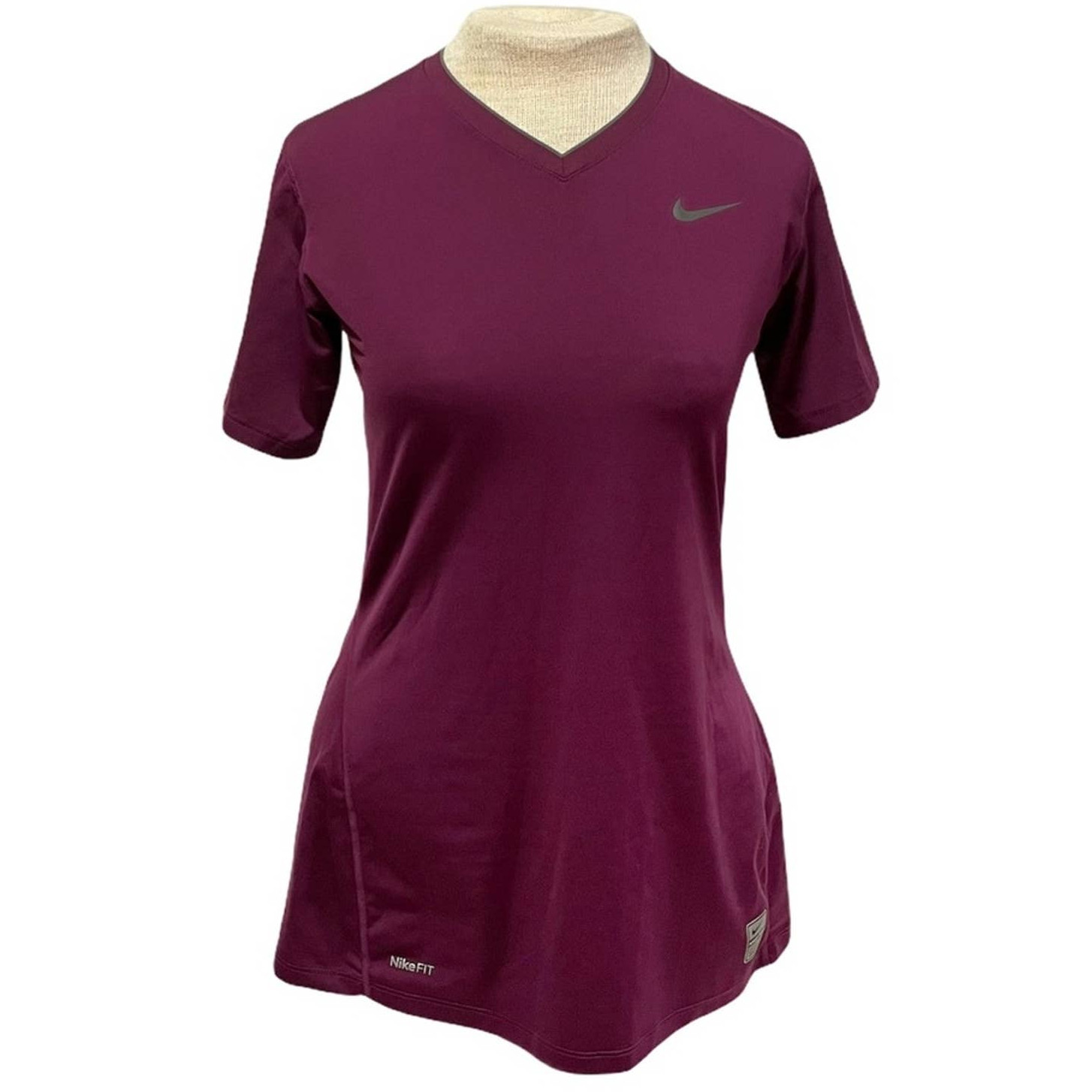 Nike Pro Women's Plum/Wine Fitted Short Sleeve V-Neck Shirt Size