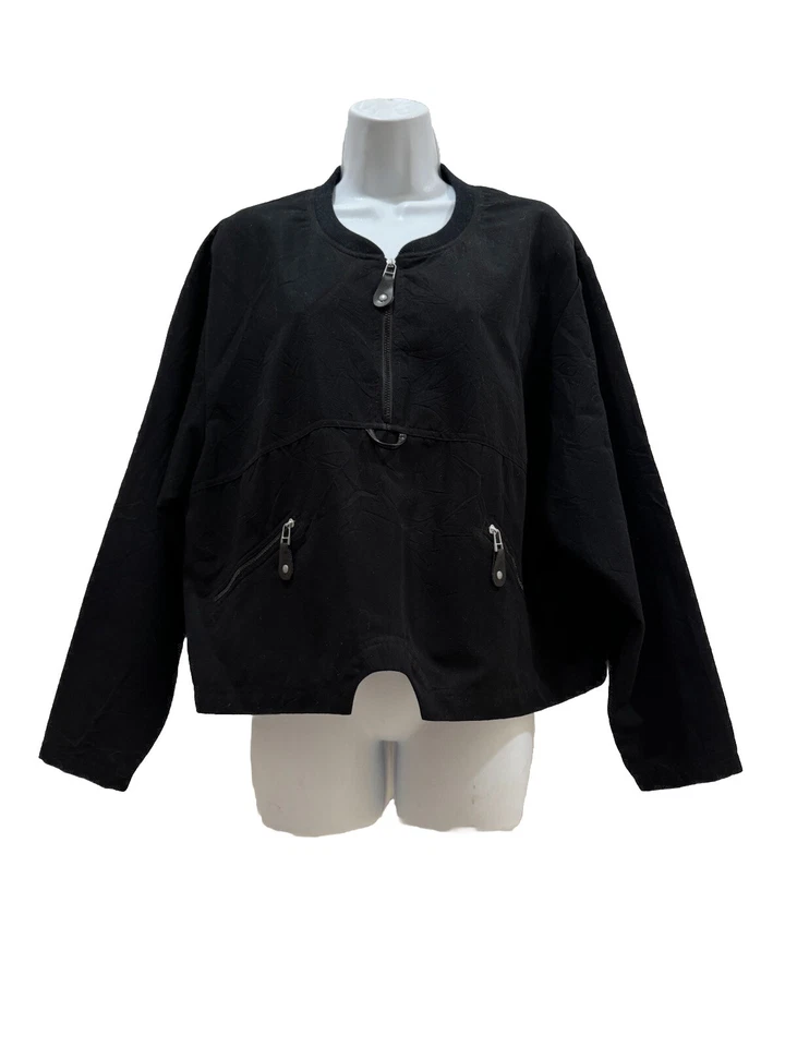 Jamie Sadock Camisa Pullover Negra Chaqueta Mediana Manga Larga Bolsillos 1/4 Cremallera Top Foto 2 de 4