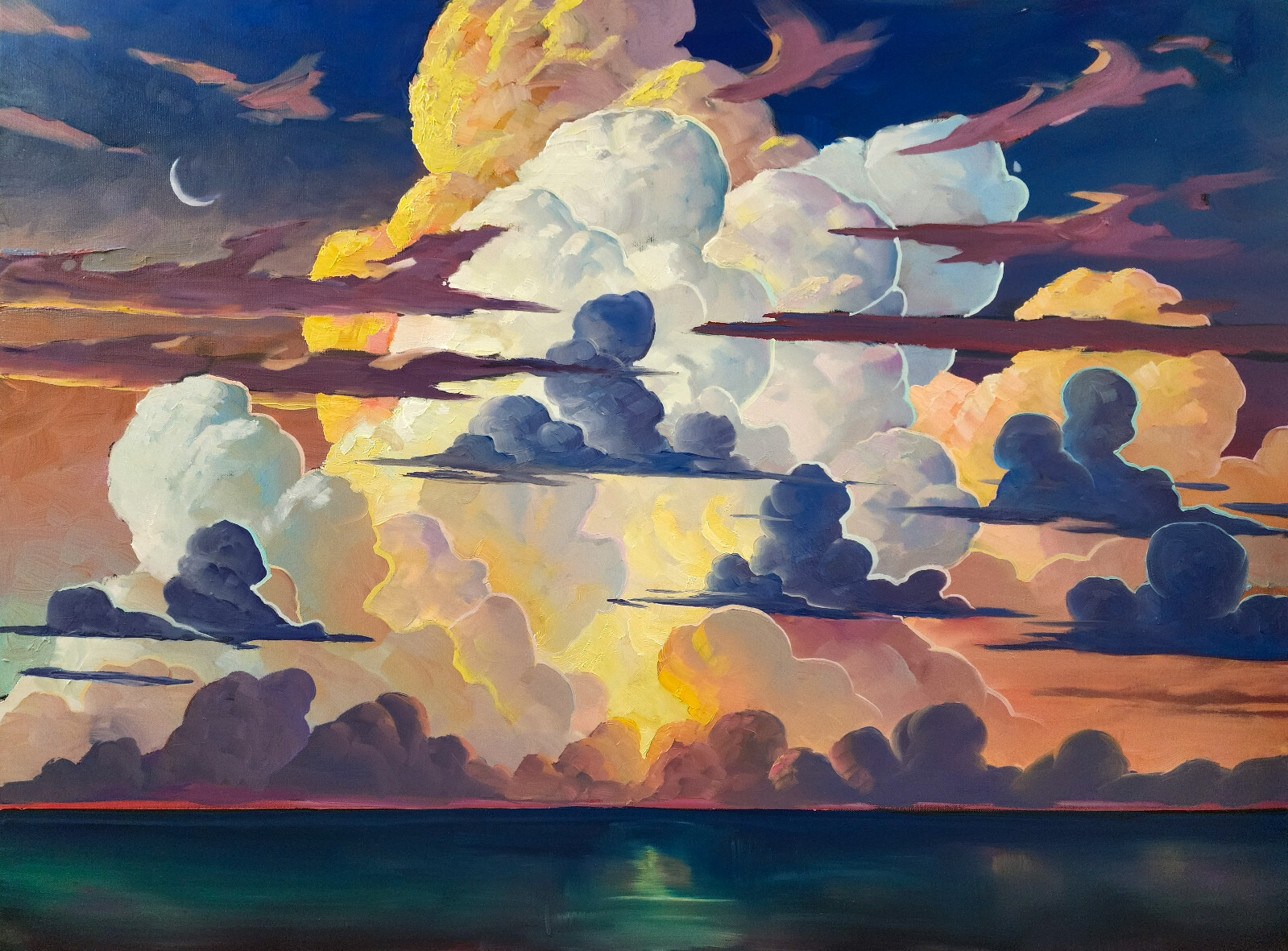 PRINT Hawkins Canvas Art Clouds Coastal Moon Signed Edition Impressionism R44