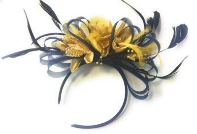 BESPOKE Navy Blue and Gold Fascinator 