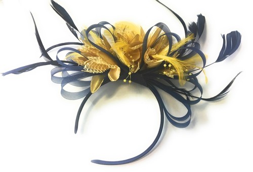 BESPOKE Navy Blue and Gold Fascinator 