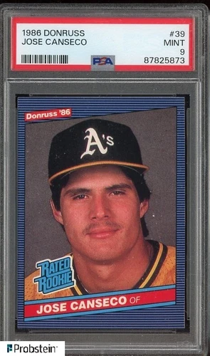 1986 Donruss #39 Jose Canseco A's RC Rated Rookie PSA 9 MINT