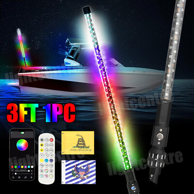 Led whip boat stern light RGB 3ft NavLIGHT SHOW 2NM w/ Remote APP for ATV UTV
