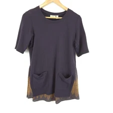 LOGO Lounge by Lori Goldstein Women's Top w/ Woven Embroidered Back Panel Size S