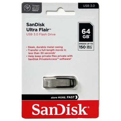 SanDisk Ultra Flair 64GB USB 3.0 USB Stick 64 GB silber/schwarz 150 MB/s OVP