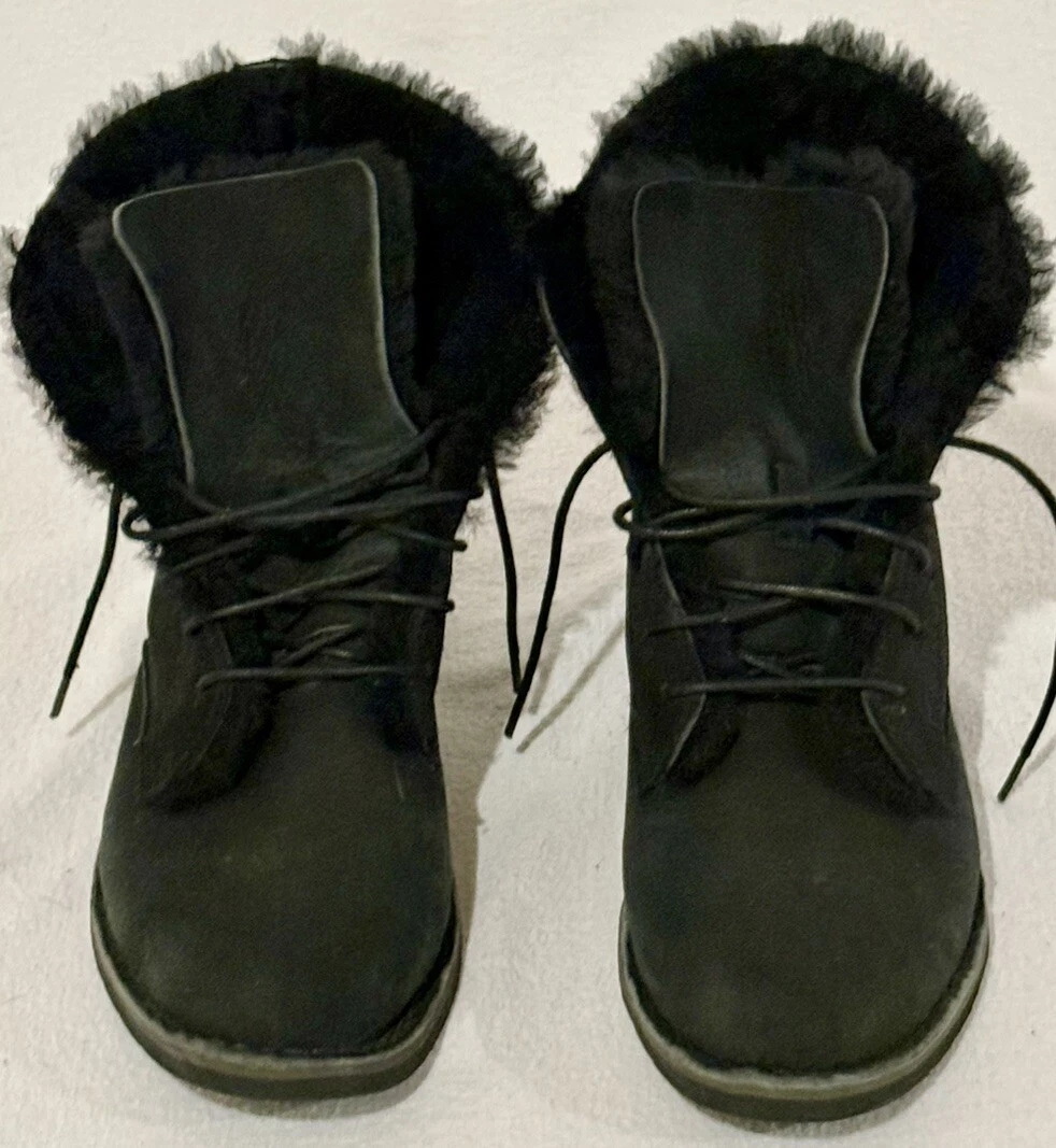 Stivali stringati UGG donna Quincy neri scamosciati twinface pelle di pecora 1012359 taglia 9 5