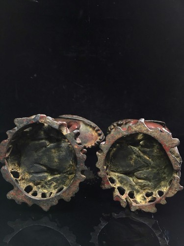 14,6 Zoll altes antikes tibetisches Buddhismus Tempelpaar Bronze vergoldet Kranich Räuchergefäß - Bild 8 von 9