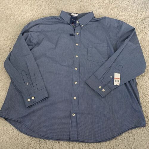IZOD Advantage Performance Shirt Mens 3XL Blue Check Button Stretch No Wrinkle