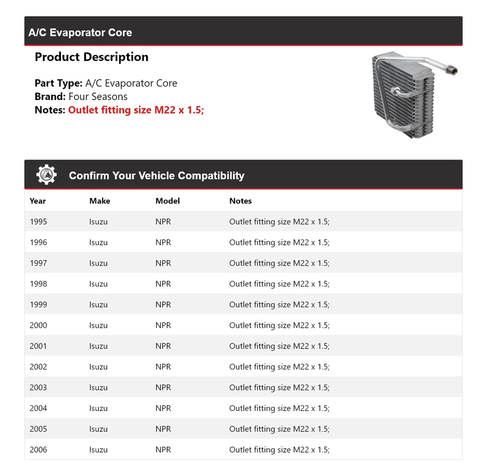 For 1995-2006 Isuzu NPR A/C Evaporator Core 4 Seasons 1996 1997 1998 1999 2000 - Image 2 of 4