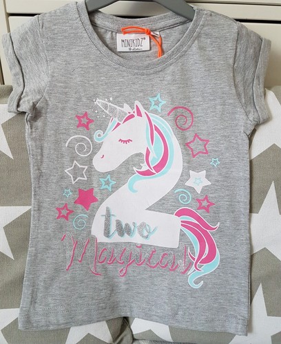 Mädchen Shirt Geburtstagsshirt Baumwollshirt Kurzarmshirt 2. Geburtstag Zahl 2