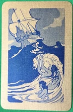 Playing Cards Single Card Old Vintage MERMAID GIRLS + SHIP Stormy SEA WAVE Art B