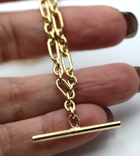 Genuine Solid 45cm 9ct Yellow Gold Fancy Link Chain Necklace + T-Bar -Free Post - Picture 8 of 12