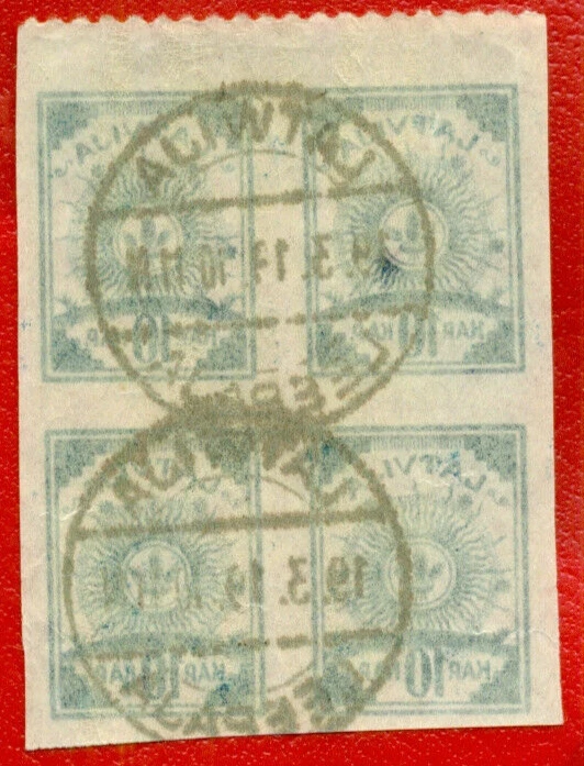 LATVIA LETTLAND BLOCK OF 4 STAMPS 10 Kop Sc. 11 1919 USED 131 - Image 2 of 2