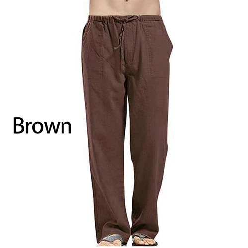 Men's Cotton Linen Straight Pants Casual Elastic Waist Loose Trousers Joggers - Bild 23 von 29