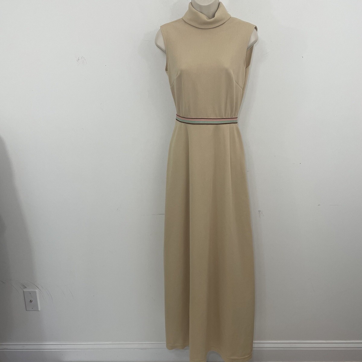 TRUE VINTAGE MAXI Dress Size XS Tan Sleeveless Hostess 60s 70s Turtleneck |  eBay
