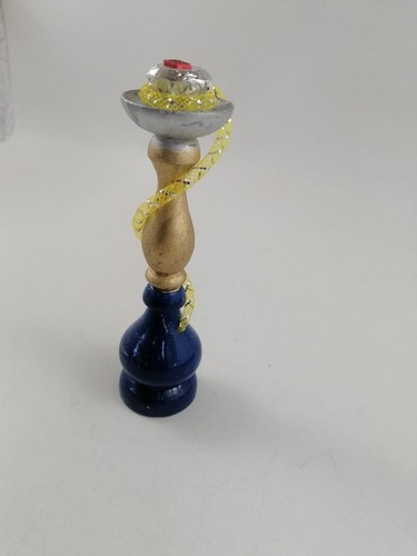 Handmade wooden hookah with blue and gold accents 5.5 INCH long - Picture 5 of 8