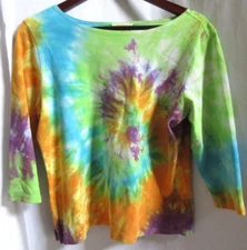 Talbots Vtg Womens Multicolor Tie Dye Short Long Sleeve Shirt CA23147 SZ L GUC