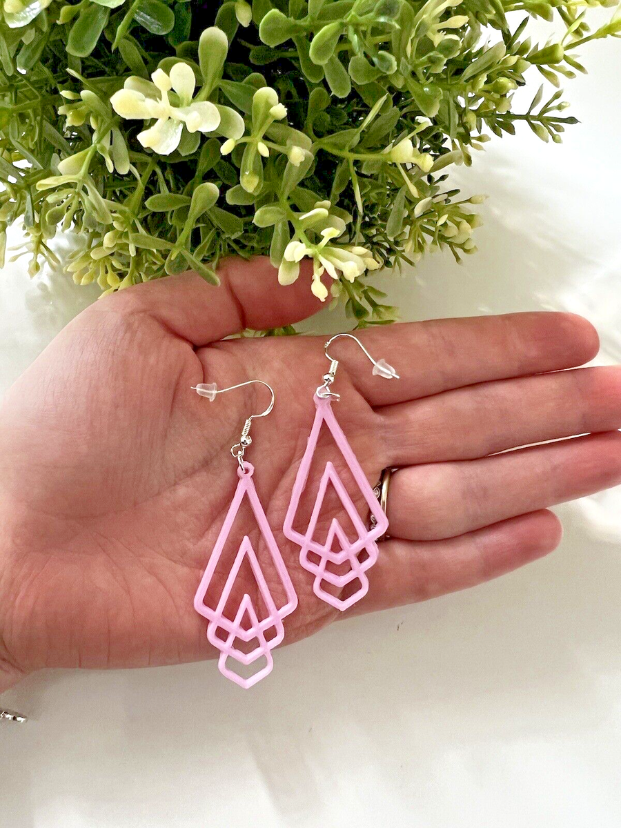 Dangle Drop Jewelry Earrings 3D Printed Custom Made Handmade Pink White Red  Blue