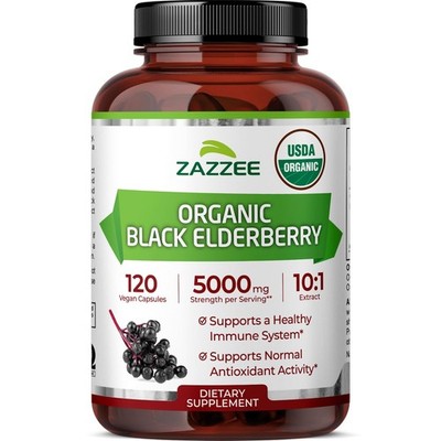 Zazzee USDA Organic Black Elderberry 10:1 Extract, 5000 120 Count (Pack of 1) 