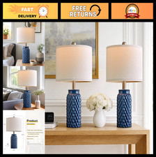 Modern 20.5" Dark Blue Ceramic Bedside Lamps Set of 2 - Farmhouse Table Lighting